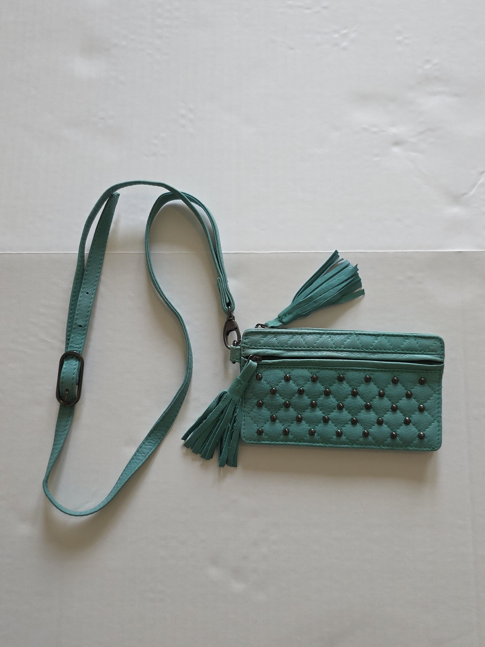 UTERQUE Turquoise Leather Crossbody Wallet Wristlet Quilted Y2K Boho-Luxe